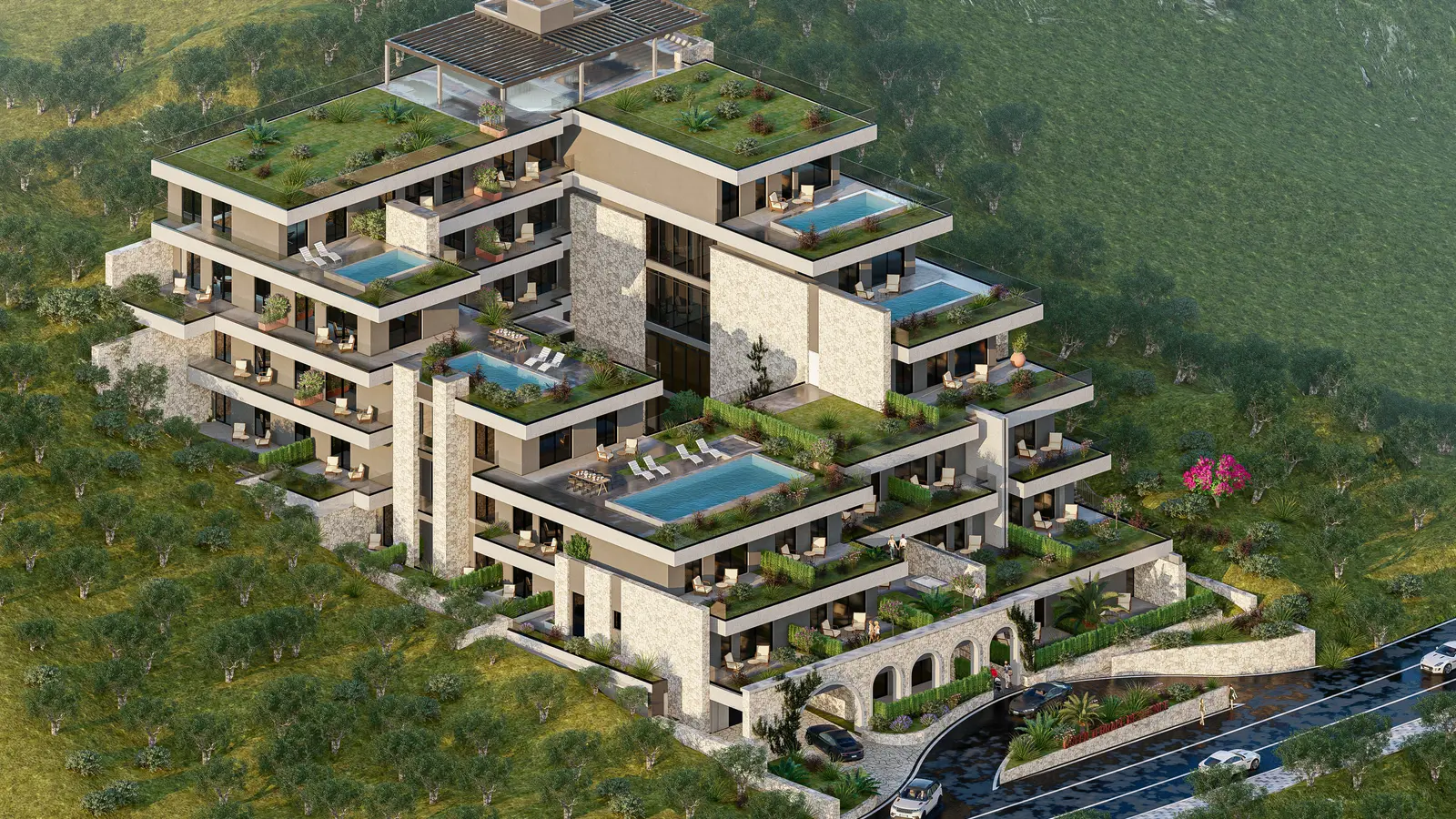 Terasové apartmány Green Terrace Residence s výhledem na Jónské moře